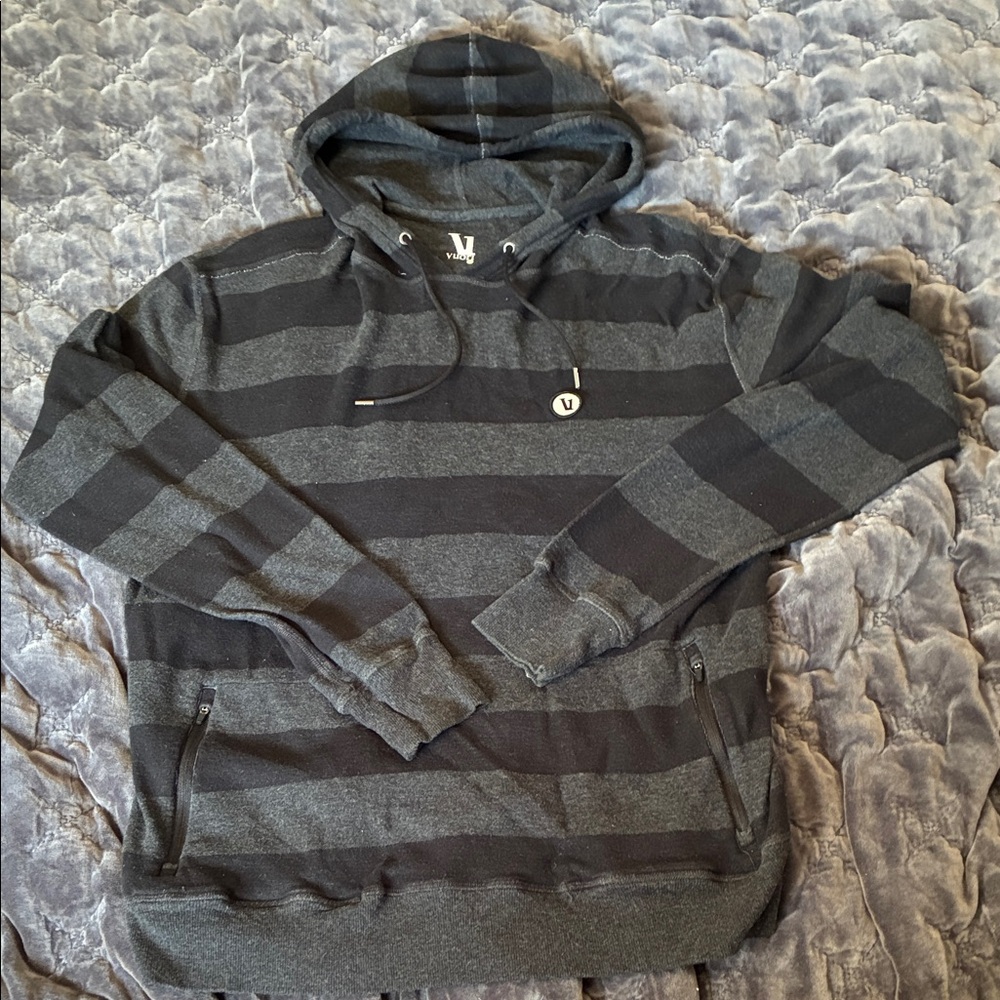 Vuori Men’s Striped Hooded Sweatshirt - Black & Gray